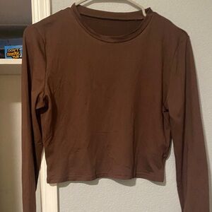 SHEIN Brown Long-Sleeve Crewneck Tee